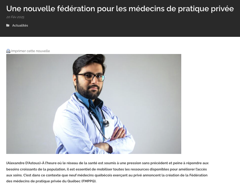 Journal l'Horizon : Une nouvelle fédération pour les médecins de pratique privée
